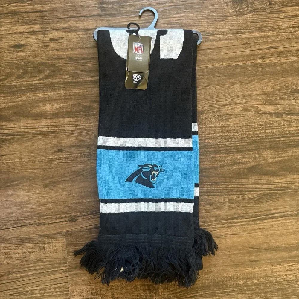 NWT Carolina Panthers NFL Scarf OTS Vantage Knit Embroidered Logo Black Blue